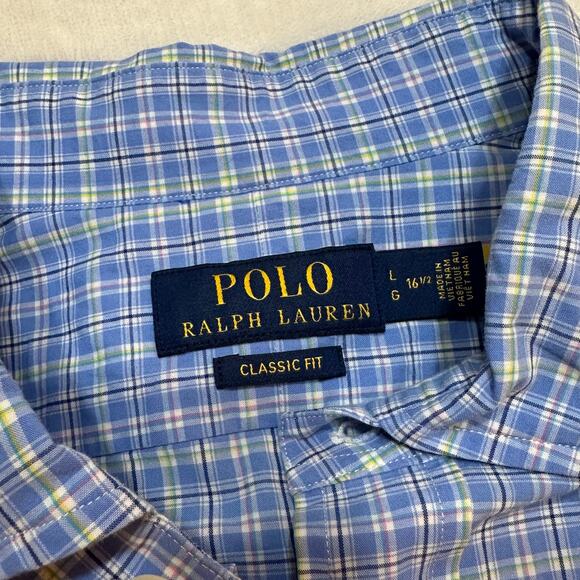 Polo Ralph Lauren Blue Plaid Button Down Shirt sz L (16.5) Pony Logo - Picture 9 of 9